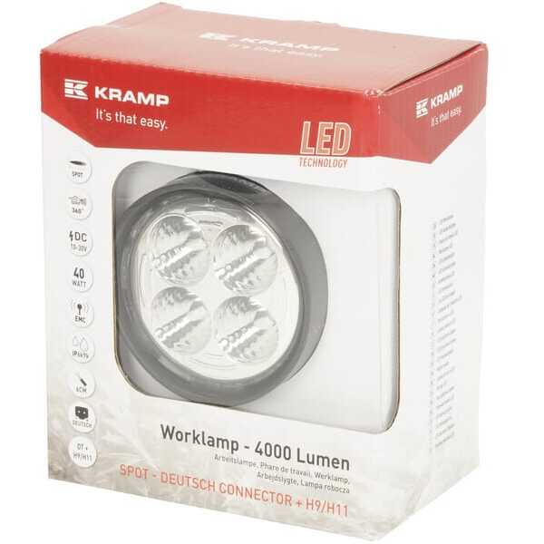 John Deere Lampy robocze okrągłe LED - LA10551SP - Lampa robocza LED, okrągła 40W 4000lm 10/30V 84x126x71.8 mm z wtyczką AMP świ